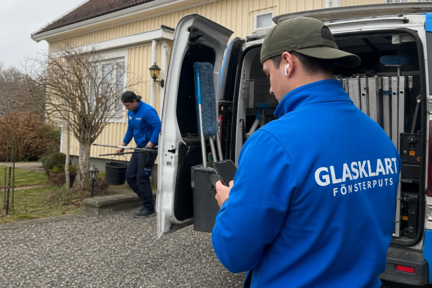 Glasklart utför fönsterputs vid en svensk privatbostad